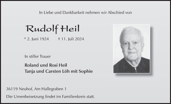 Traueranzeige von Rudolf Heil von FZ