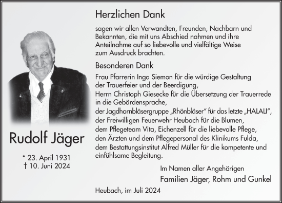 Traueranzeige von Rudolf Jäger von FZ