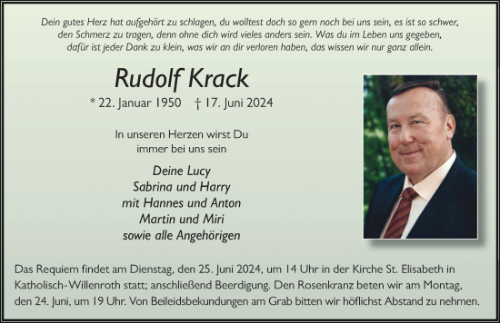 Traueranzeige von Rudolf Krack von FZ