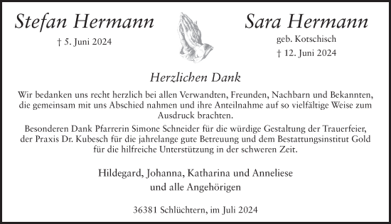 Traueranzeige von Stefan und Sara Hermann von FZ