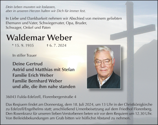 Traueranzeige von Waldemar Weber von FZ