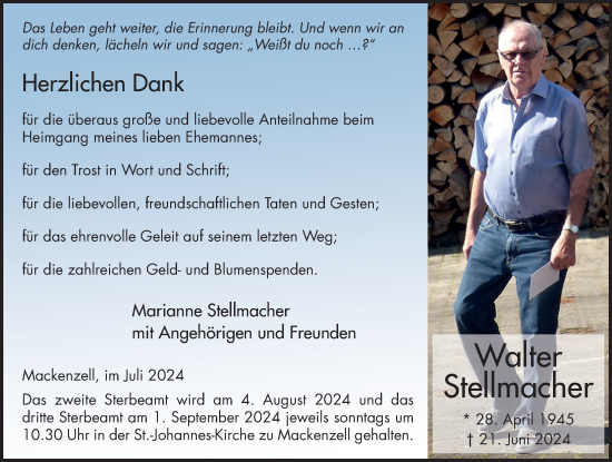 Traueranzeige von Walter Stellmacher von FZ