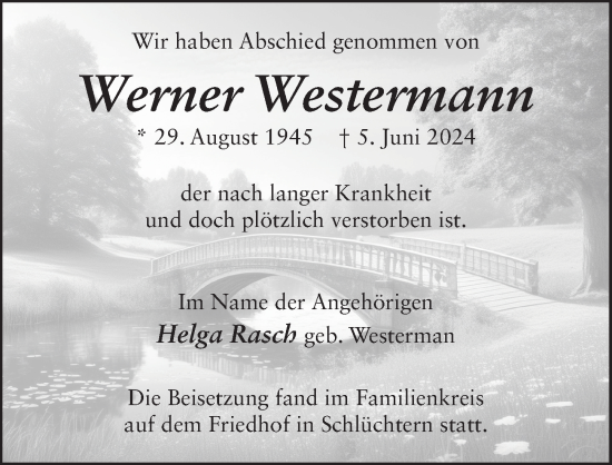 Traueranzeige von Werne Westermann von FZ