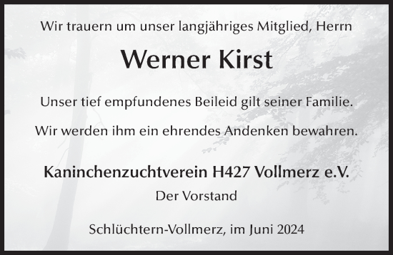 Traueranzeige von Werner Kirst von FZ