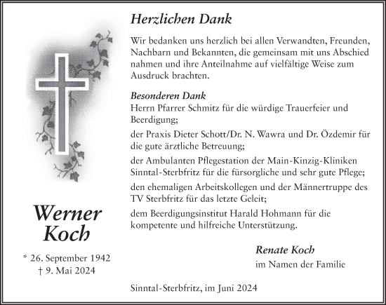 Traueranzeige von Werner Koch von FZ