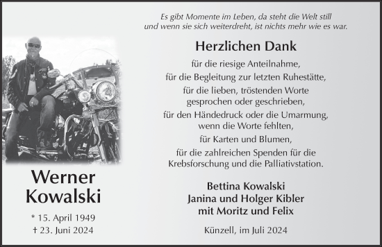 Traueranzeige von Werner Kowalski von FZ