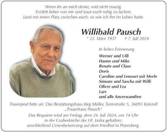 Traueranzeige von Willibald Pausch von FZ