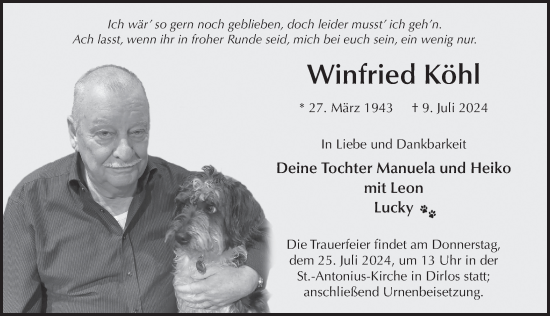 Traueranzeige von Winfried Köhl von FZ