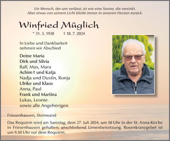 Traueranzeige von Winfried Müglich von FZ