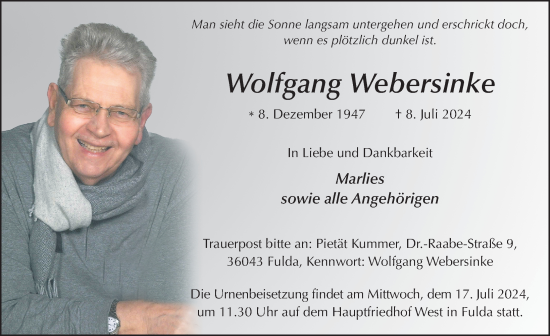 Traueranzeige von Wolfgang Webersinke von FZ