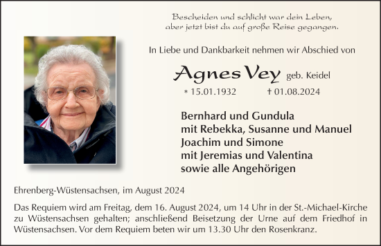 Traueranzeige von Agnes Vey von FZ