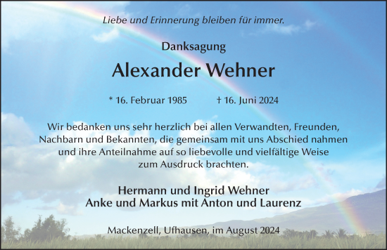 Traueranzeige von Alexander Wehner von FZ