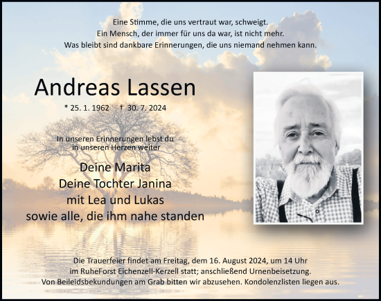 Traueranzeige von Andreas Lassen von FZ