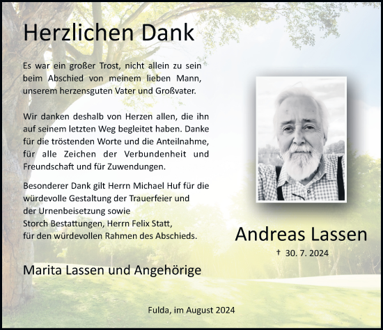 Traueranzeige von Andreas Lassen von FZ