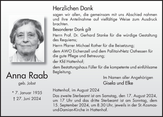 Traueranzeige von Anna Raab von FZ