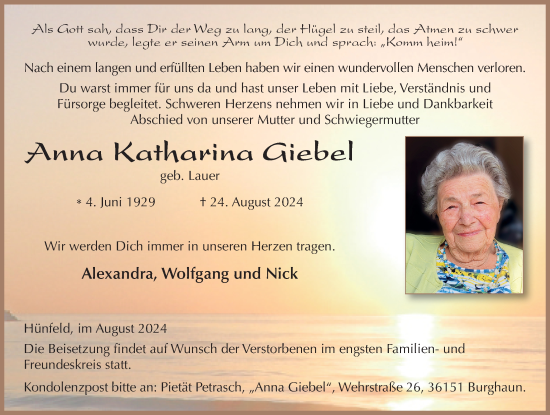 Traueranzeige von Anna Katharina Giebel von FZ