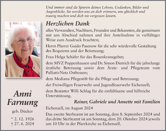 Traueranzeige von Anni Farnung von FZ