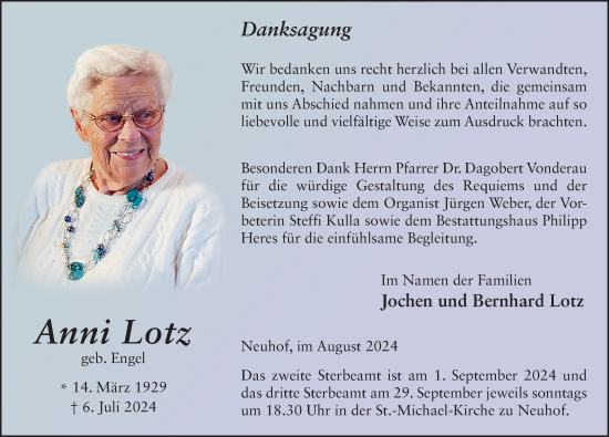 Traueranzeige von Anni Lotz von FZ