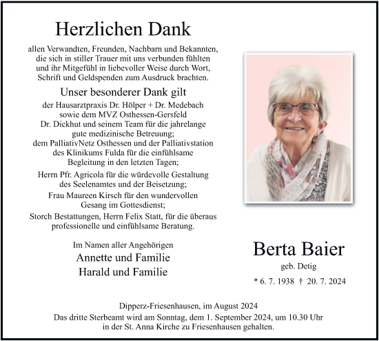 Traueranzeige von Berta Baier von FZ