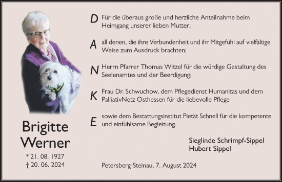 Traueranzeige von Brigitte Werner von FZ