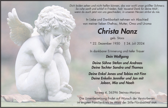 Traueranzeige von Christa Nanz von FZ