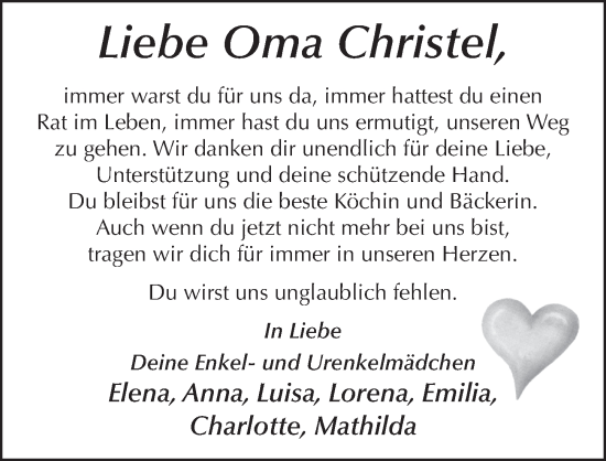 Traueranzeige von Christel Handwerk von FZ
