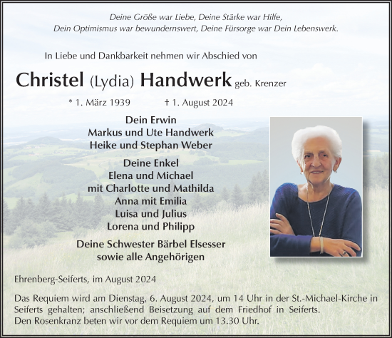 Traueranzeige von Christel Handwerk von FZ