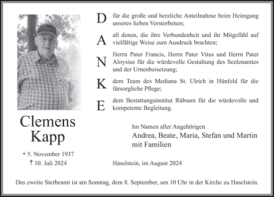 Traueranzeige von Clemens Kapp von FZ