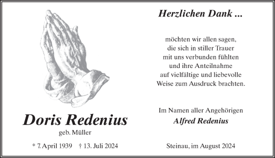 Traueranzeige von Doris Redenius von FZ