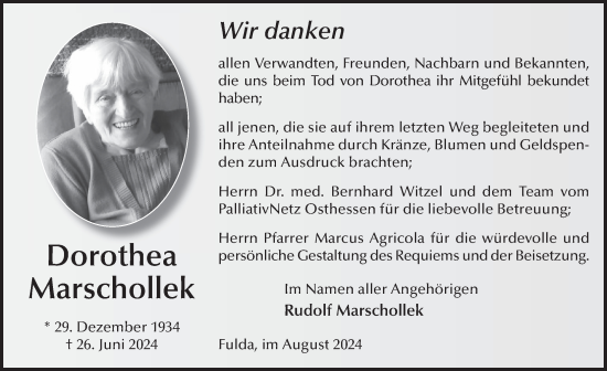 Traueranzeige von Dorothea Marschollek von FZ