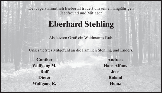 Traueranzeige von Eberhard Stehling von FZ