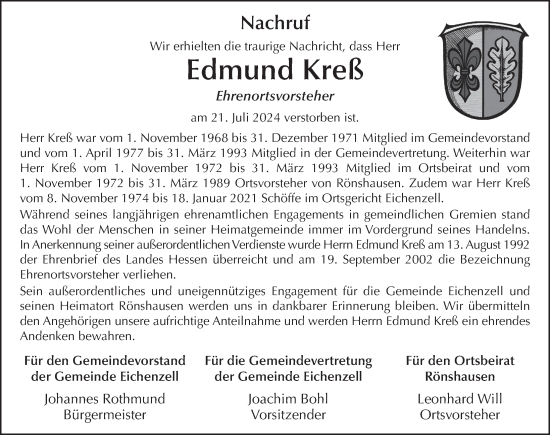 Traueranzeige von Edmund Kreß von FZ