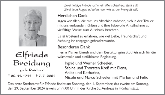 Traueranzeige von Elfriede Breidung von FZ