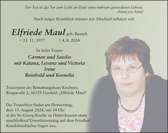 Traueranzeige von Elfriede Maul von FZ