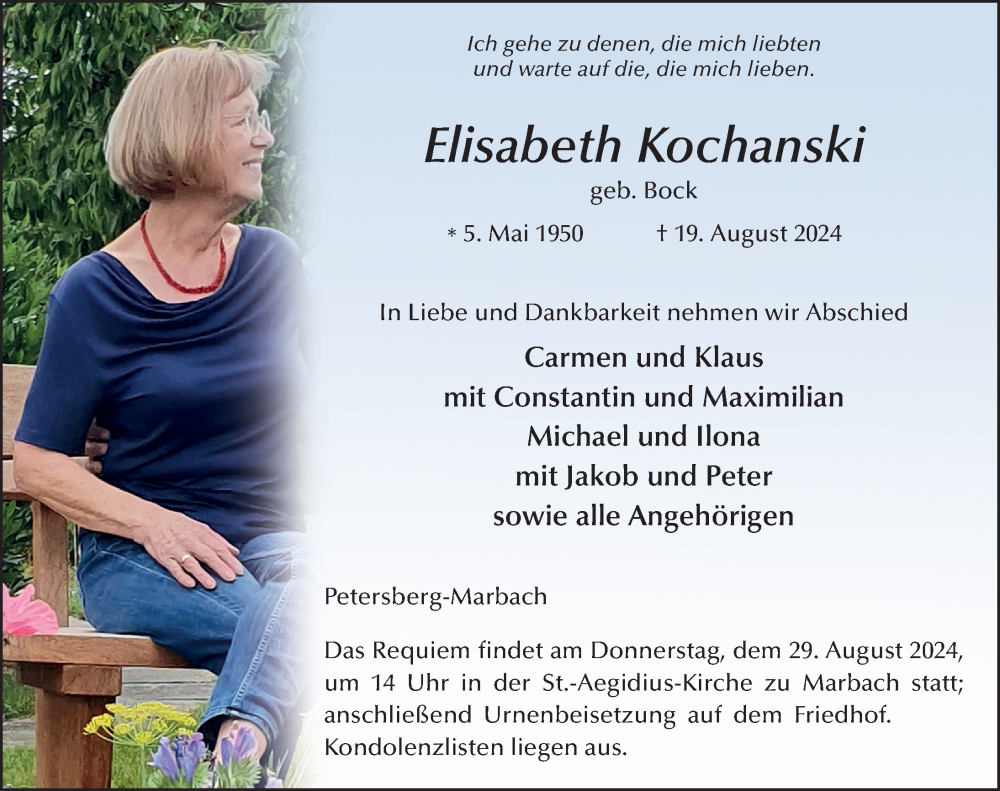  Traueranzeige für Elisabeth Kochanski vom 24.08.2024 aus FZ
