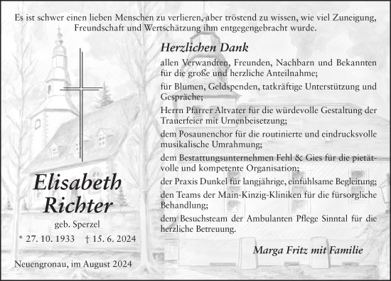 Traueranzeige von Elisabeth Richter von FZ