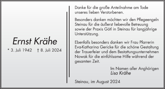 Traueranzeige von Ernst Krähe von FZ