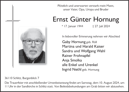 Traueranzeige von Ernst Günter Hornung von FZ