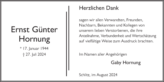 Traueranzeige von Ernst Günter Hornung von FZ