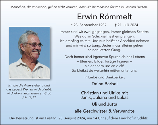 Traueranzeige von Erwin Römmelt von FZ