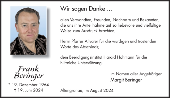 Traueranzeige von Frank Beringer von FZ