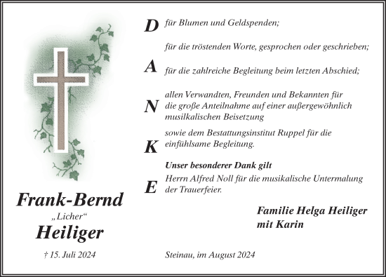 Traueranzeige von Frank-Bernd Heiliger von FZ