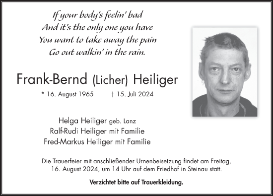 Traueranzeige von Frank-Bernd Heiliger von FZ