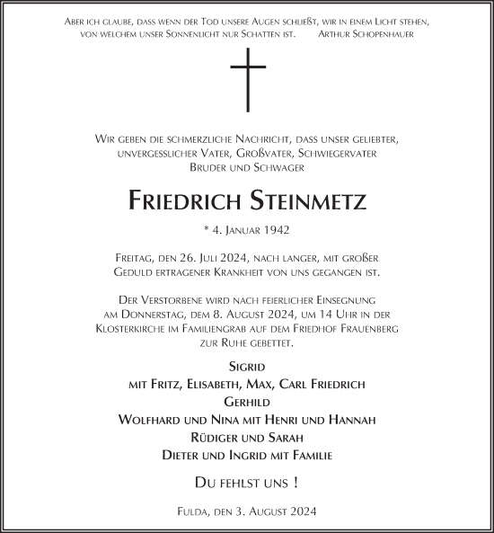 Traueranzeige von Friedrich Steinmetz von FZ
