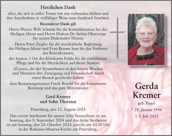 Traueranzeige von Gerda Kremer von FZ