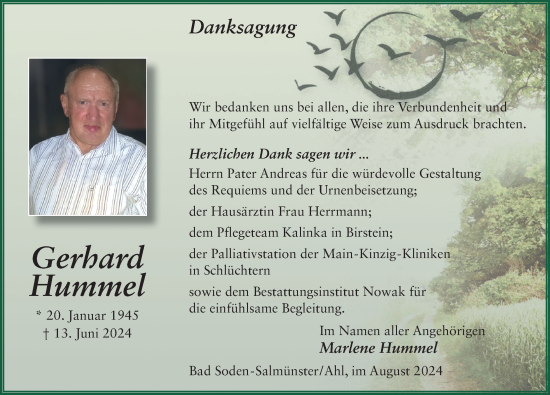 Traueranzeige von Gerhard Hummel von FZ