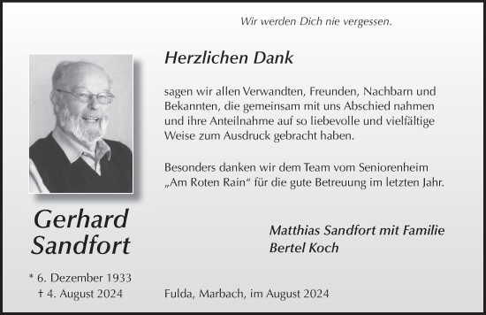 Traueranzeige von Gerhard Sandfort von FZ