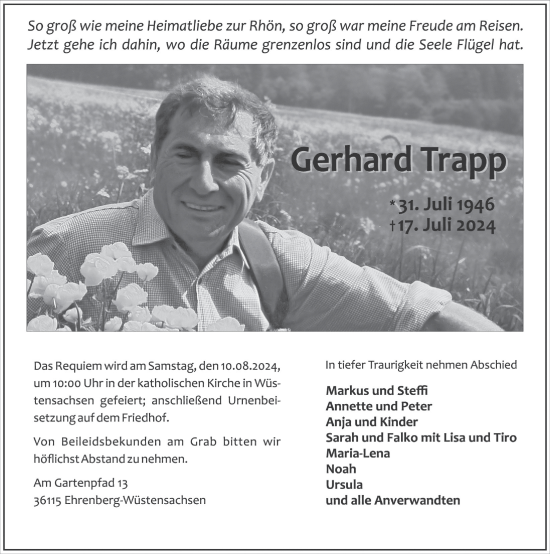 Traueranzeige von Gerhard Trapp von FZ