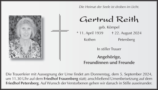 Traueranzeige von Gertrud Reith von FZ