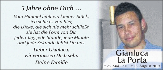Traueranzeige von Gianluca La Porta von FZ